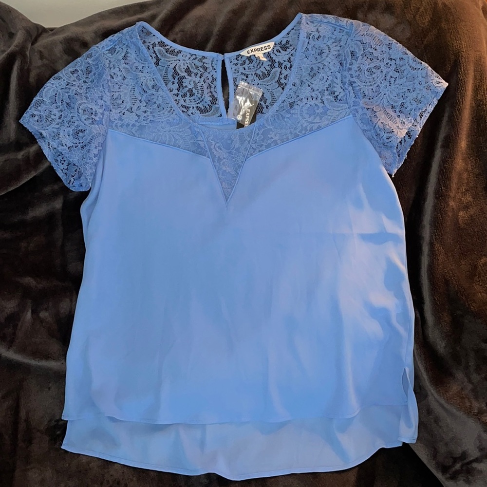 Lace and chiffon blue Express blouse size large